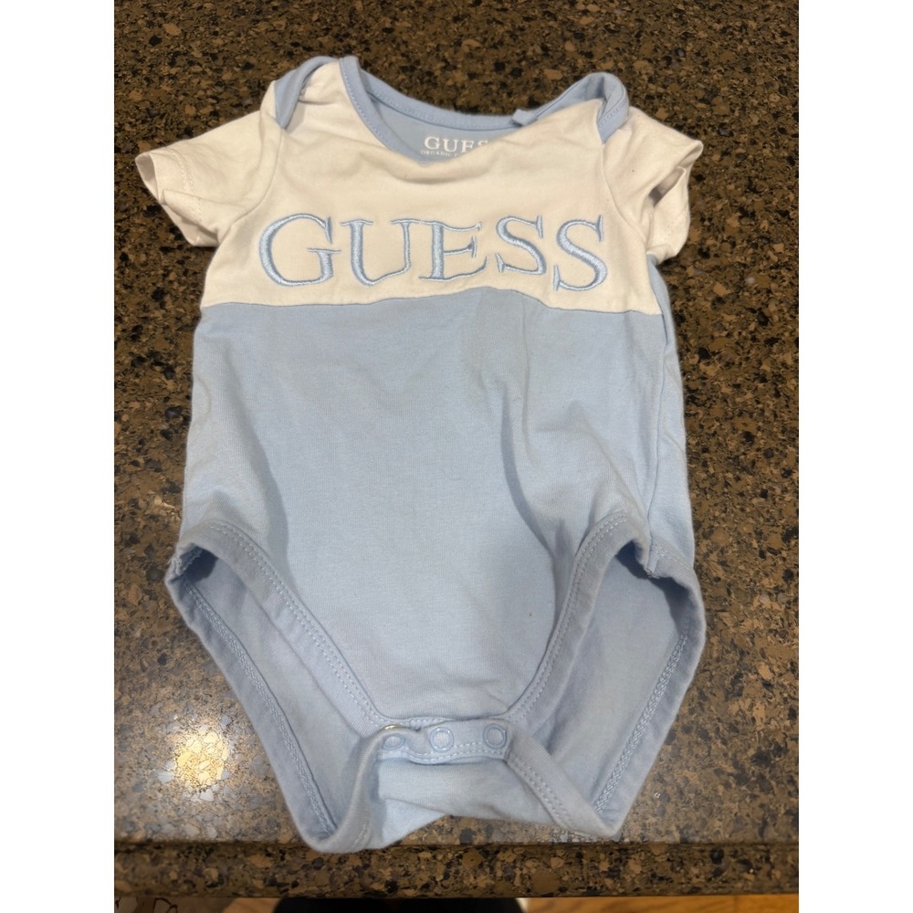 Guess Organic‎ Cotton Baby Bodysuit Blue White Logo 0 3M Newborn Infant